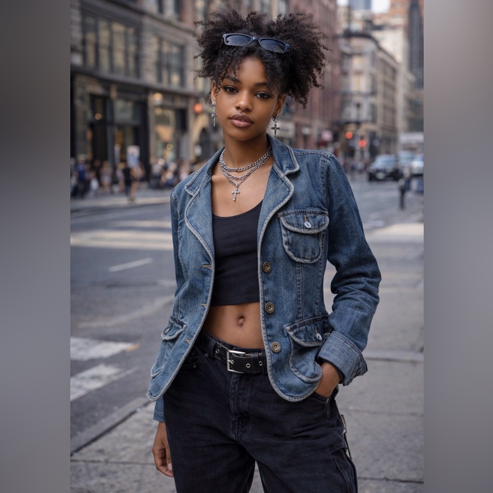 Vintage Classic Blue Denim Jacket for Women